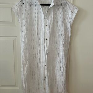 CALIA by Carrie Underwood White eyelet Button-Down Swim Coverup